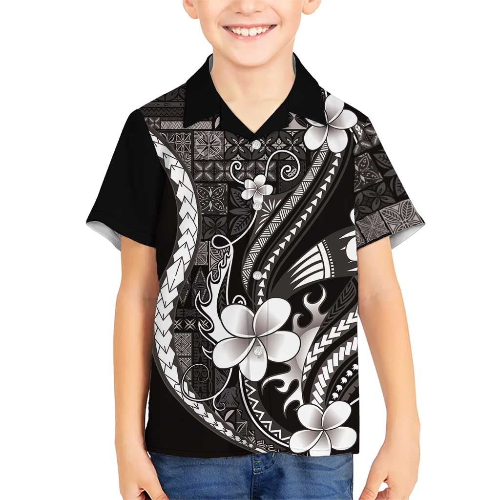 Samoa Siapo Tribal Pattern Hawaiian Shirt Black Polynesian Plumeria Tapa Motif LT9 - Polynesian Pride