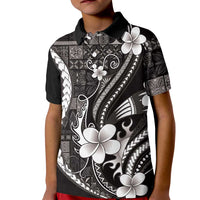 Samoa Siapo Tribal Pattern Kid Polo Shirt Black Polynesian Plumeria Tapa Motif
