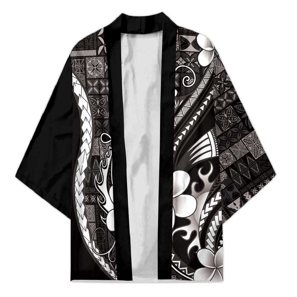 Samoa Siapo Tribal Pattern Kimono Black Polynesian Plumeria Tapa Motif