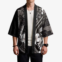 Samoa Siapo Tribal Pattern Kimono Black Polynesian Plumeria Tapa Motif