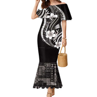 Samoa Siapo Tribal Pattern Mermaid Dress Black Polynesian Plumeria Tapa Motif