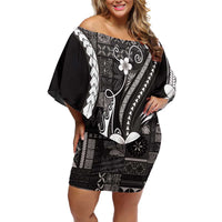 Samoa Siapo Tribal Pattern Off Shoulder Short Dress Black Polynesian Plumeria Tapa Motif LT9 Women Black - Polynesian Pride