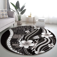Samoa Siapo Tribal Pattern Round Carpet Black Polynesian Plumeria Tapa Motif