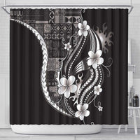 Samoa Siapo Tribal Pattern Shower Curtain Black Polynesian Plumeria Tapa Motif