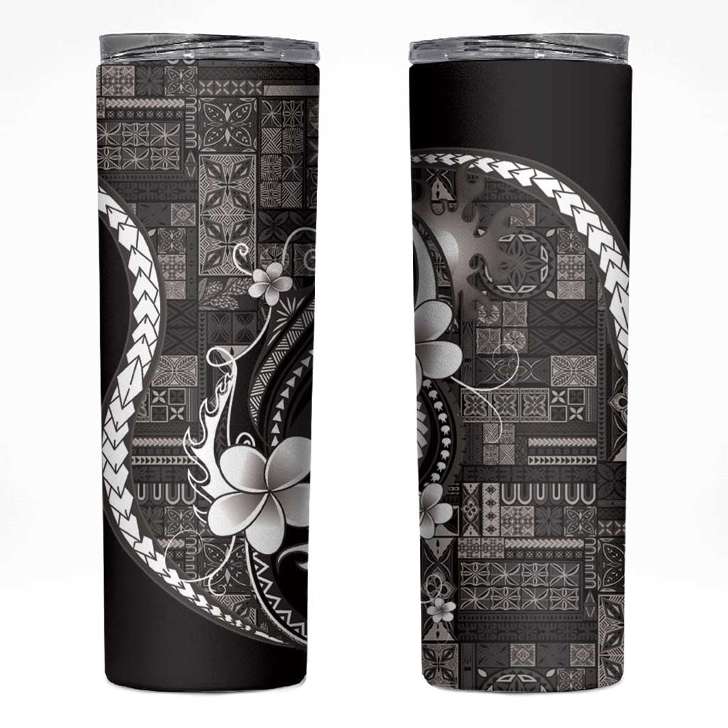 Samoa Siapo Tribal Pattern Skinny Tumbler Black Polynesian Plumeria Tapa Motif