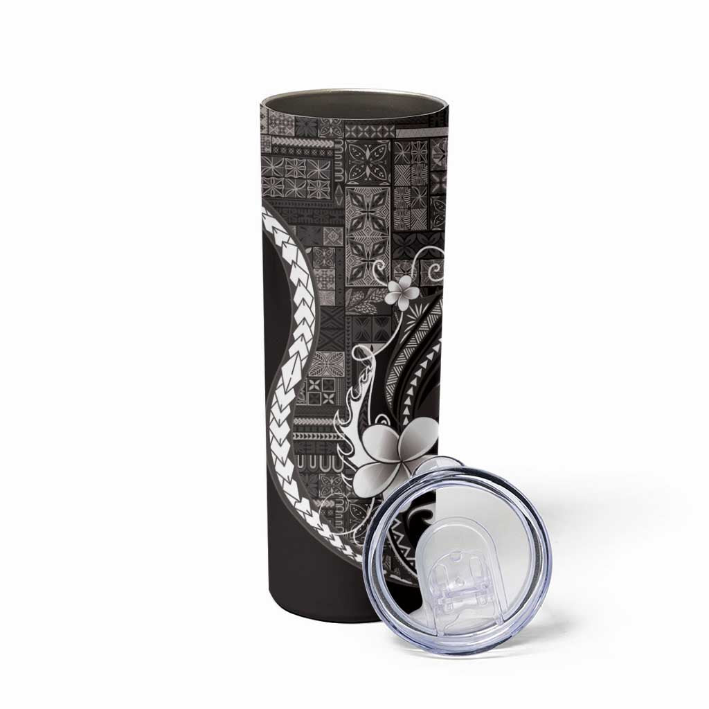 Samoa Siapo Tribal Pattern Skinny Tumbler Black Polynesian Plumeria Tapa Motif LT9 - Polynesian Pride
