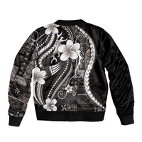 Samoa Siapo Tribal Pattern Sleeve Zip Bomber Jacket Black Polynesian Plumeria Tapa Motif LT9 - Polynesian Pride