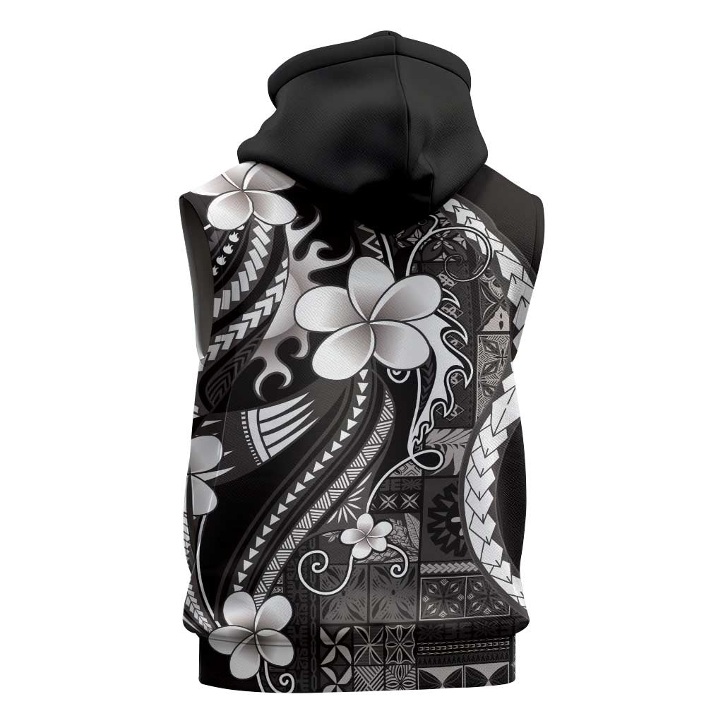 Samoa Siapo Tribal Pattern Sleeveless Hoodie Black Polynesian Plumeria Tapa Motif LT9 - Polynesian Pride