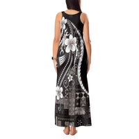 Samoa Siapo Tribal Pattern Tank Maxi Dress Black Polynesian Plumeria Tapa Motif LT9 - Polynesian Pride