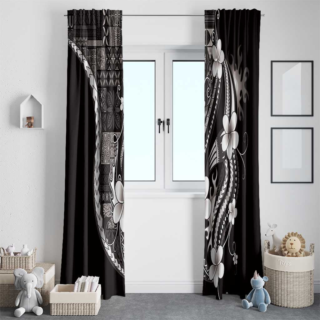 Samoa Siapo Tribal Pattern Window Curtain Black Polynesian Plumeria Tapa Motif
