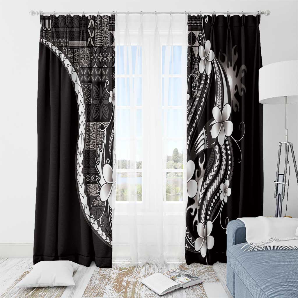 Samoa Siapo Tribal Pattern Window Curtain Black Polynesian Plumeria Tapa Motif