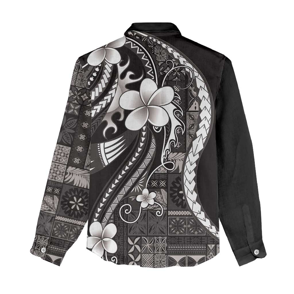 Samoa Siapo Tribal Pattern Women Casual Shirt Black Polynesian Plumeria Tapa Motif