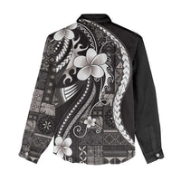 Samoa Siapo Tribal Pattern Women Casual Shirt Black Polynesian Plumeria Tapa Motif