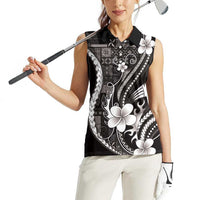 Samoa Siapo Tribal Pattern Women Sleeveless Polo Shirt Black Polynesian Plumeria Tapa Motif