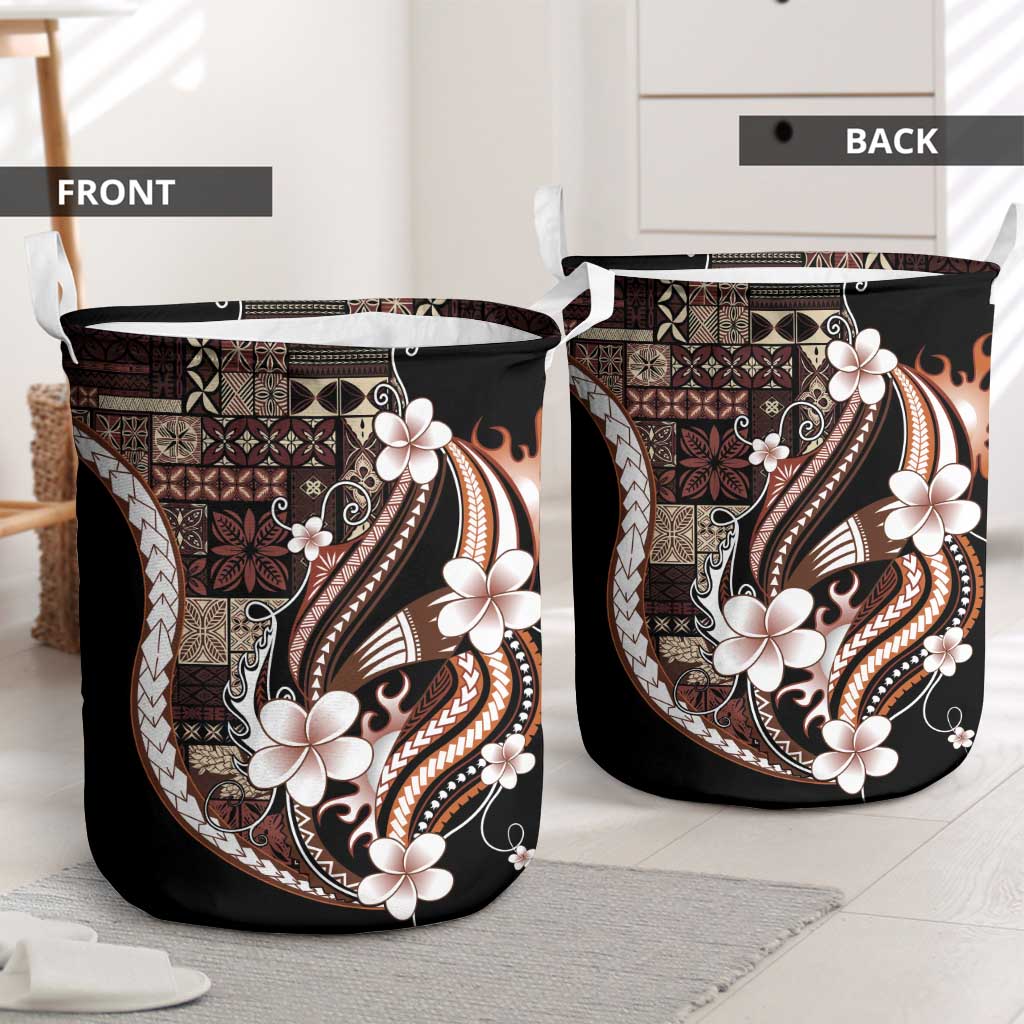 Samoa Siapo Tribal Pattern Laundry Basket Brown Polynesian Plumeria Tapa Motif