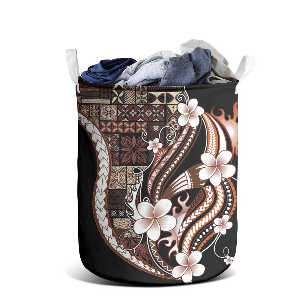 Samoa Siapo Tribal Pattern Laundry Basket Brown Polynesian Plumeria Tapa Motif