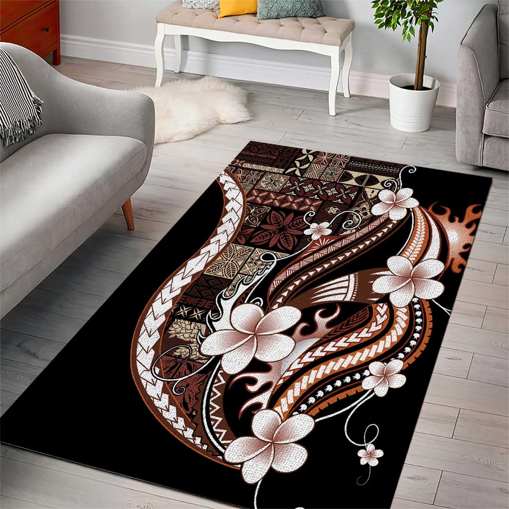 Samoa Siapo Tribal Pattern Area Rug Brown Polynesian Plumeria Tapa Motif