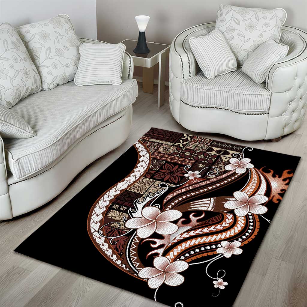 Samoa Siapo Tribal Pattern Area Rug Brown Polynesian Plumeria Tapa Motif