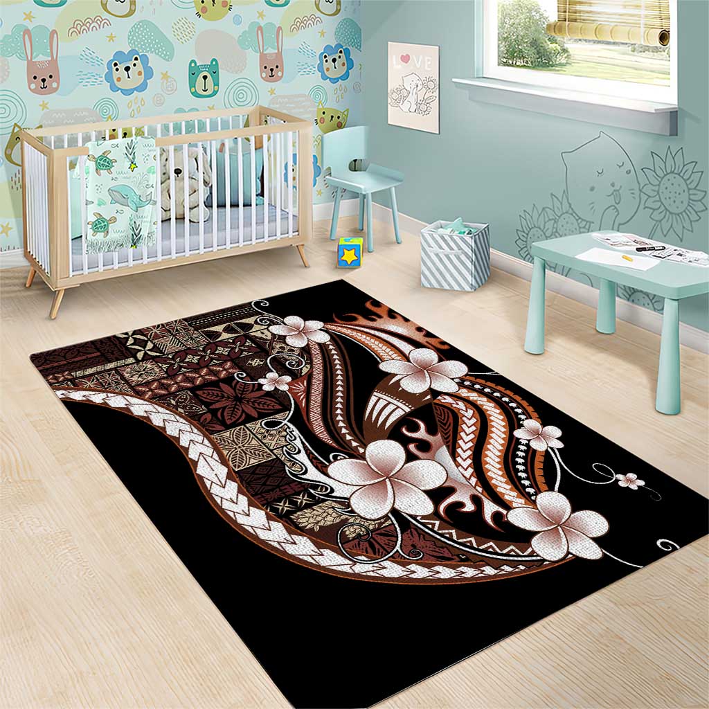 Samoa Siapo Tribal Pattern Area Rug Brown Polynesian Plumeria Tapa Motif