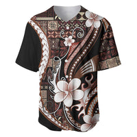 Samoa Siapo Tribal Pattern Baseball Jersey Brown Polynesian Plumeria Tapa Motif
