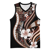 Samoa Siapo Tribal Pattern Basketball Jersey Brown Polynesian Plumeria Tapa Motif LT9 Unisex Brown - Polynesian Pride