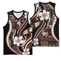 Samoa Siapo Tribal Pattern Basketball Jersey Brown Polynesian Plumeria Tapa Motif LT9 - Polynesian Pride