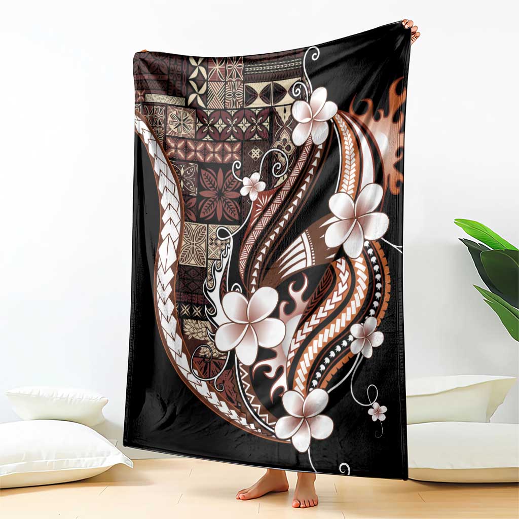 Samoa Siapo Tribal Pattern Blanket Brown Polynesian Plumeria Tapa Motif