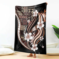 Samoa Siapo Tribal Pattern Blanket Brown Polynesian Plumeria Tapa Motif