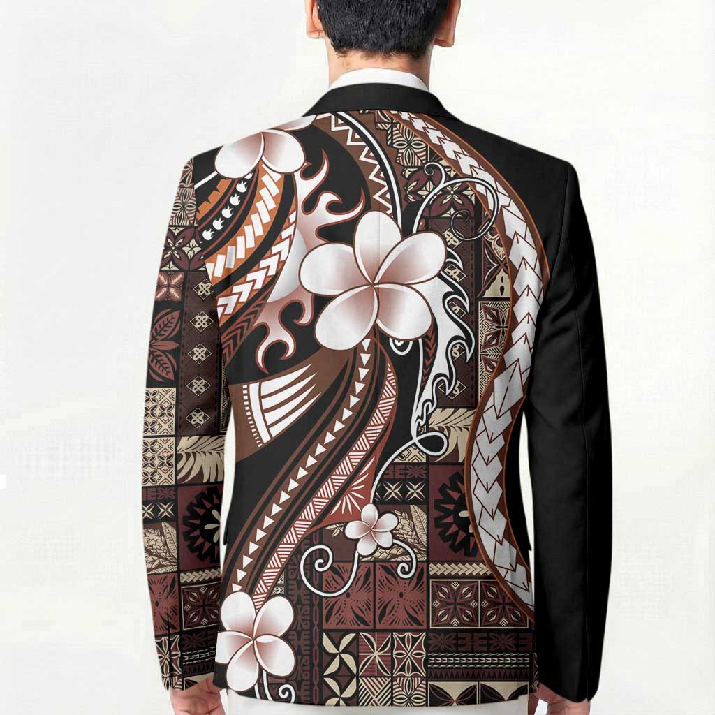 Samoa Siapo Tribal Pattern Blazer Brown Polynesian Plumeria Tapa Motif