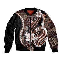 Samoa Siapo Tribal Pattern Bomber Jacket Brown Polynesian Plumeria Tapa Motif