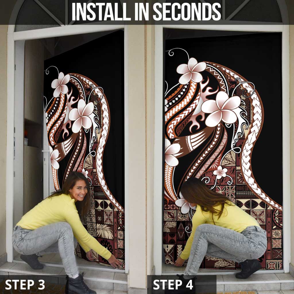 Samoa Siapo Tribal Pattern Door Cover Brown Polynesian Plumeria Tapa Motif LT9 - Polynesian Pride