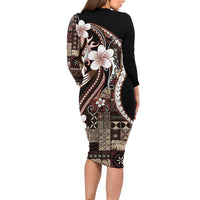 Samoa Siapo Tribal Pattern Family Matching Long Sleeve Bodycon Dress and Hawaiian Shirt Brown Polynesian Plumeria Tapa Motif