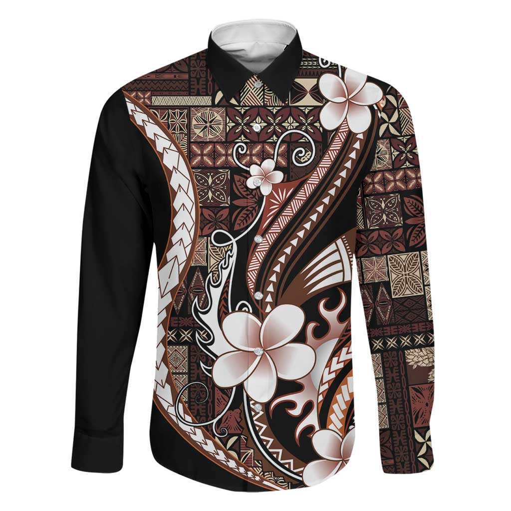 Samoa Siapo Tribal Pattern Family Matching Mermaid Dress and Hawaiian Shirt Brown Polynesian Plumeria Tapa Motif