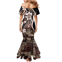 Samoa Siapo Tribal Pattern Family Matching Mermaid Dress and Hawaiian Shirt Brown Polynesian Plumeria Tapa Motif