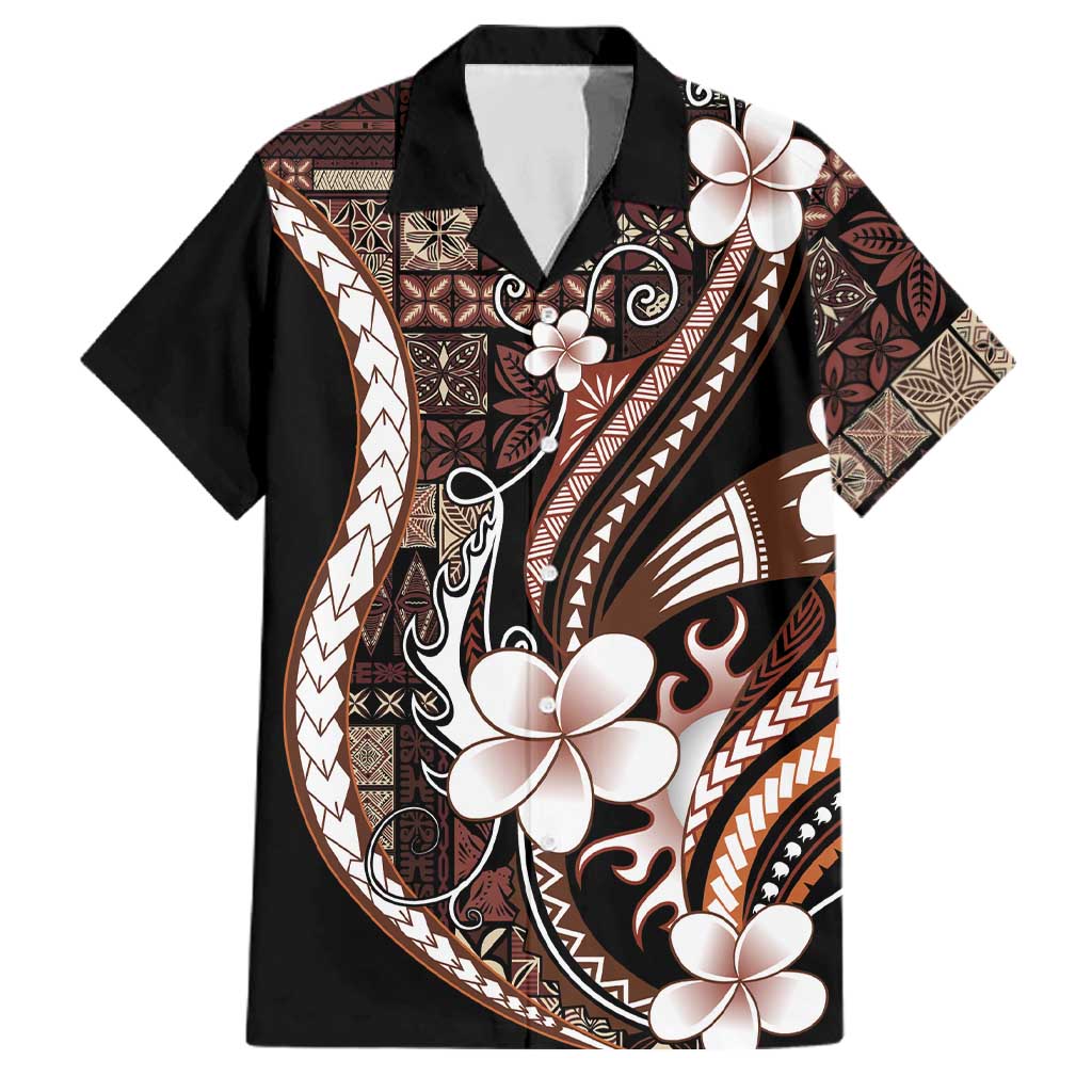 Samoa Siapo Tribal Pattern Family Matching Off Shoulder Maxi Dress and Hawaiian Shirt Brown Polynesian Plumeria Tapa Motif
