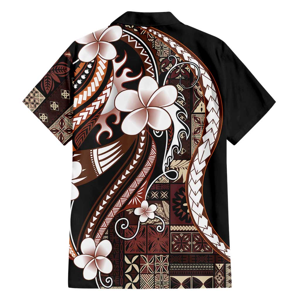 Samoa Siapo Tribal Pattern Family Matching Off Shoulder Maxi Dress and Hawaiian Shirt Brown Polynesian Plumeria Tapa Motif
