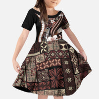 Samoa Siapo Tribal Pattern Family Matching Puletasi and Hawaiian Shirt Brown Polynesian Plumeria Tapa Motif
