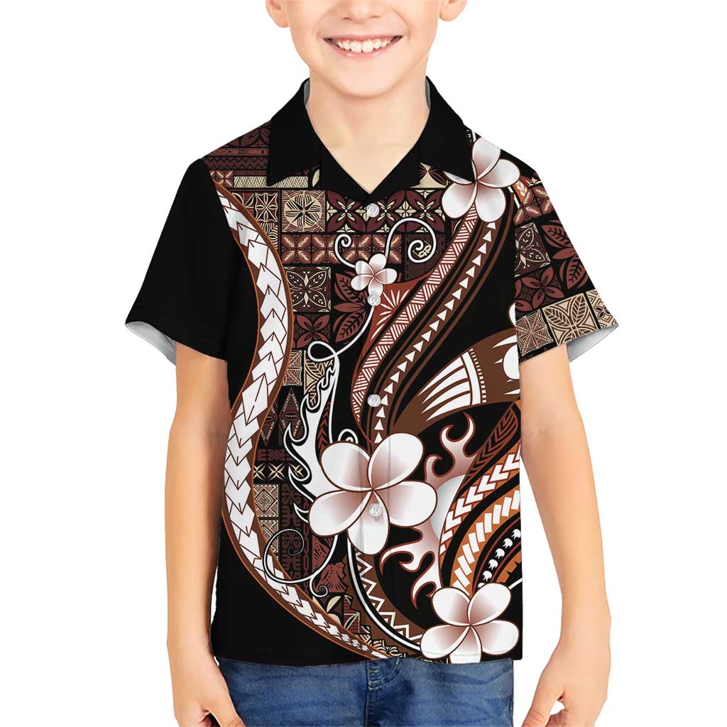 Samoa Siapo Tribal Pattern Family Matching Puletasi and Hawaiian Shirt Brown Polynesian Plumeria Tapa Motif