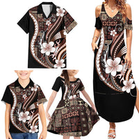 Samoa Siapo Tribal Pattern Family Matching Summer Maxi Dress and Hawaiian Shirt Brown Polynesian Plumeria Tapa Motif
