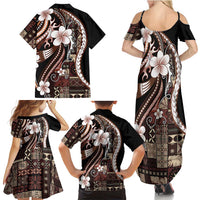 Samoa Siapo Tribal Pattern Family Matching Summer Maxi Dress and Hawaiian Shirt Brown Polynesian Plumeria Tapa Motif
