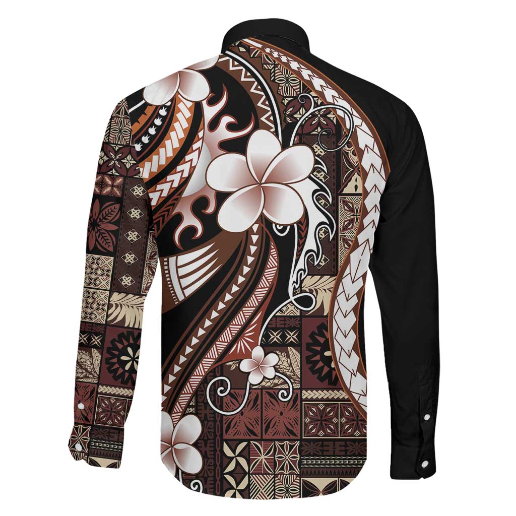 Samoa Siapo Tribal Pattern Family Matching Summer Maxi Dress and Hawaiian Shirt Brown Polynesian Plumeria Tapa Motif