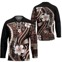 Samoa Siapo Tribal Pattern Hockey Jersey Brown Polynesian Plumeria Tapa Motif