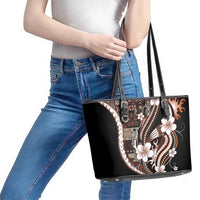 Samoa Siapo Tribal Pattern Leather Tote Bag Brown Polynesian Plumeria Tapa Motif LT9 - Polynesian Pride