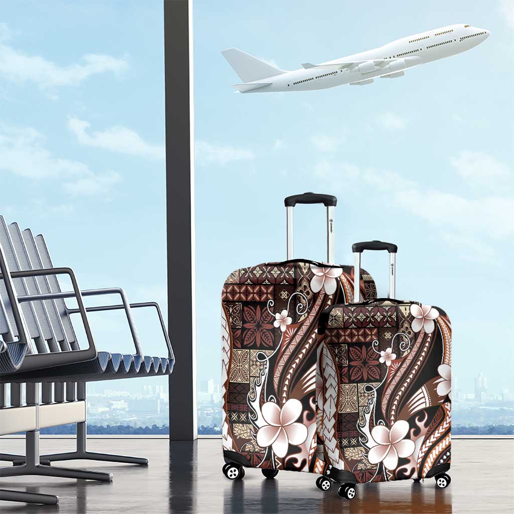 Samoa Siapo Tribal Pattern Luggage Cover Brown Polynesian Plumeria Tapa Motif LT9 - Polynesian Pride