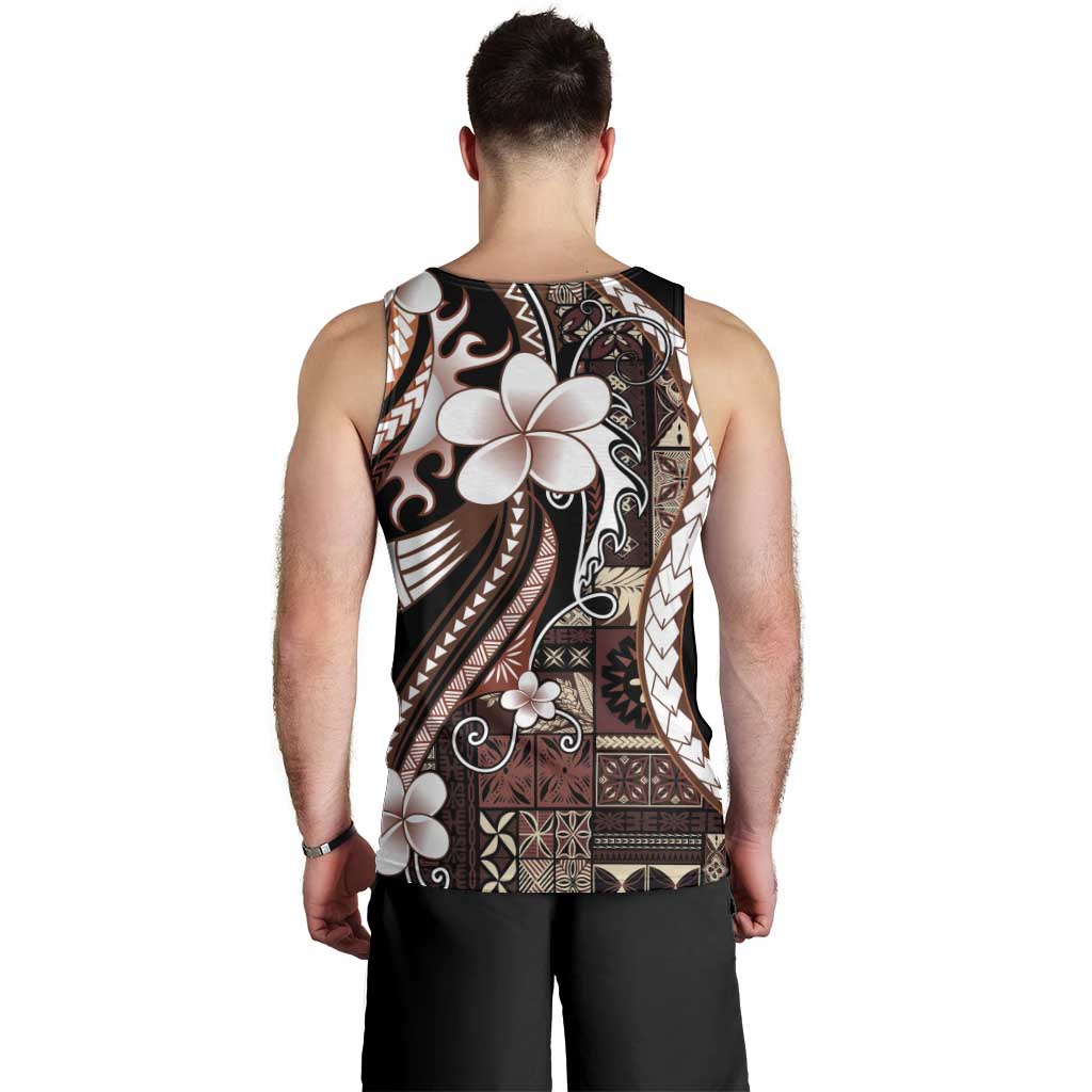 Samoa Siapo Tribal Pattern Men Tank Top Brown Polynesian Plumeria Tapa Motif LT9 - Polynesian Pride