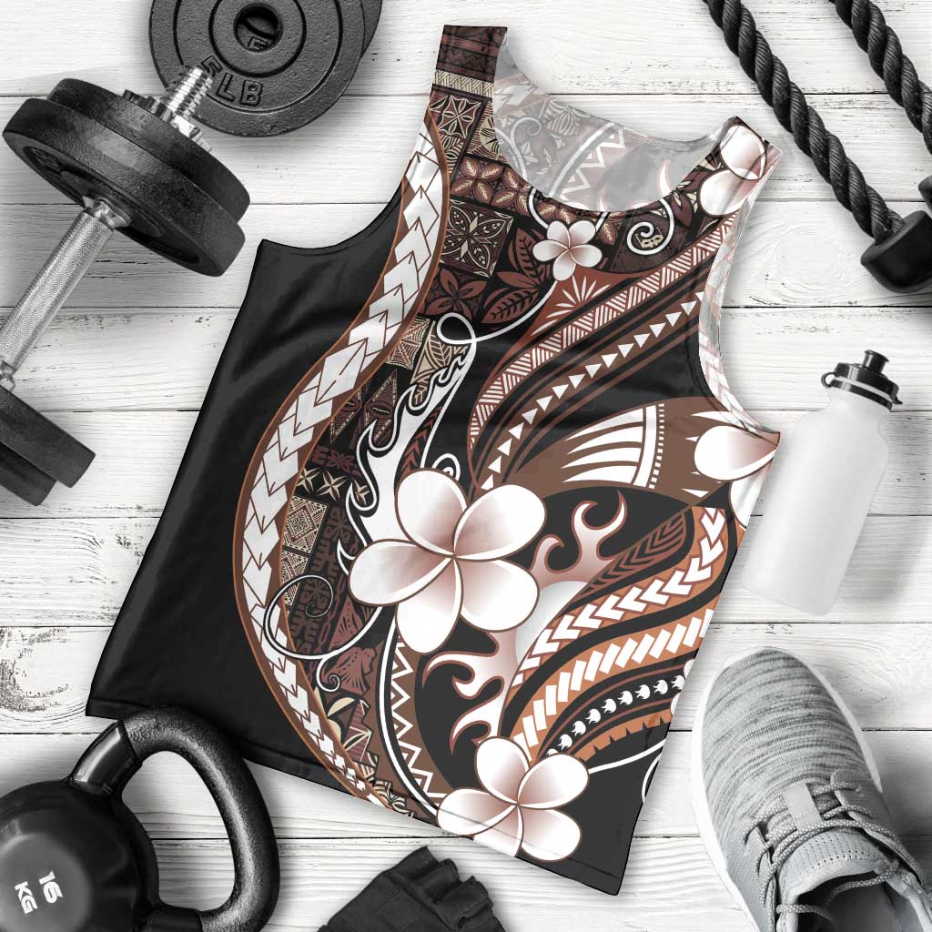 Samoa Siapo Tribal Pattern Men Tank Top Brown Polynesian Plumeria Tapa Motif LT9 - Polynesian Pride
