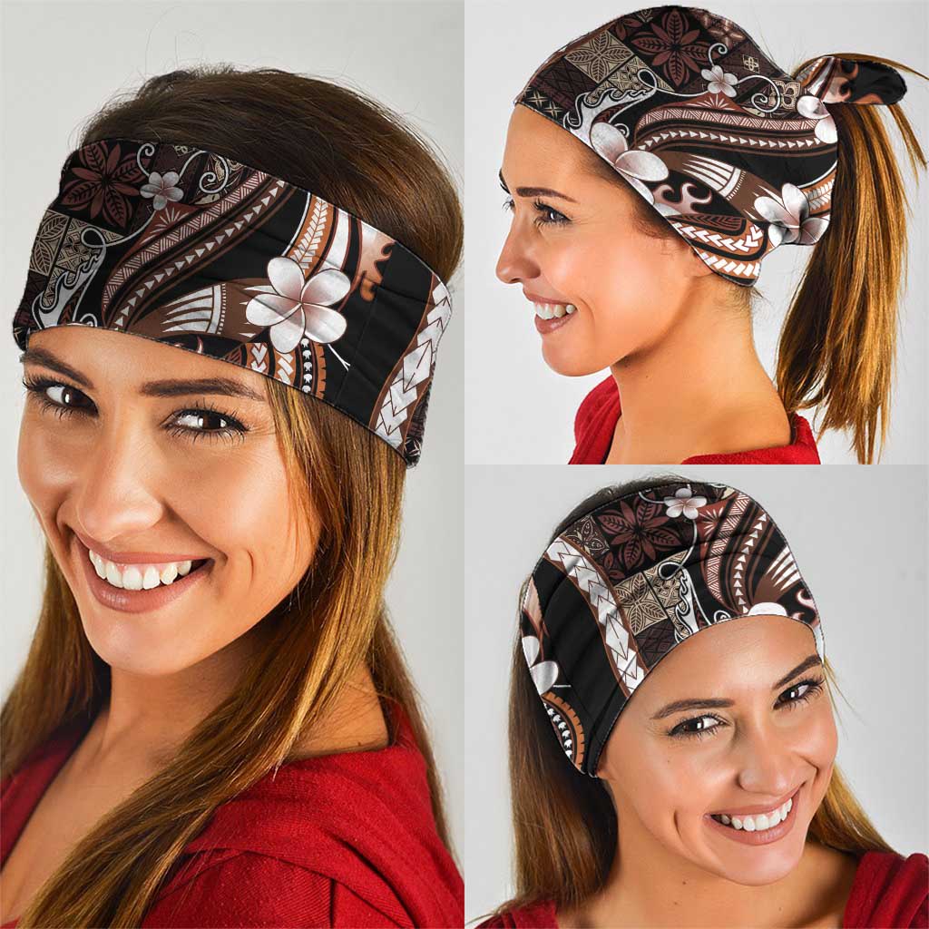 Samoa Siapo Tribal Pattern Neck Gaiter Brown Polynesian Plumeria Tapa Motif