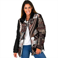 Samoa Siapo Tribal Pattern Padded Jacket Brown Polynesian Plumeria Tapa Motif