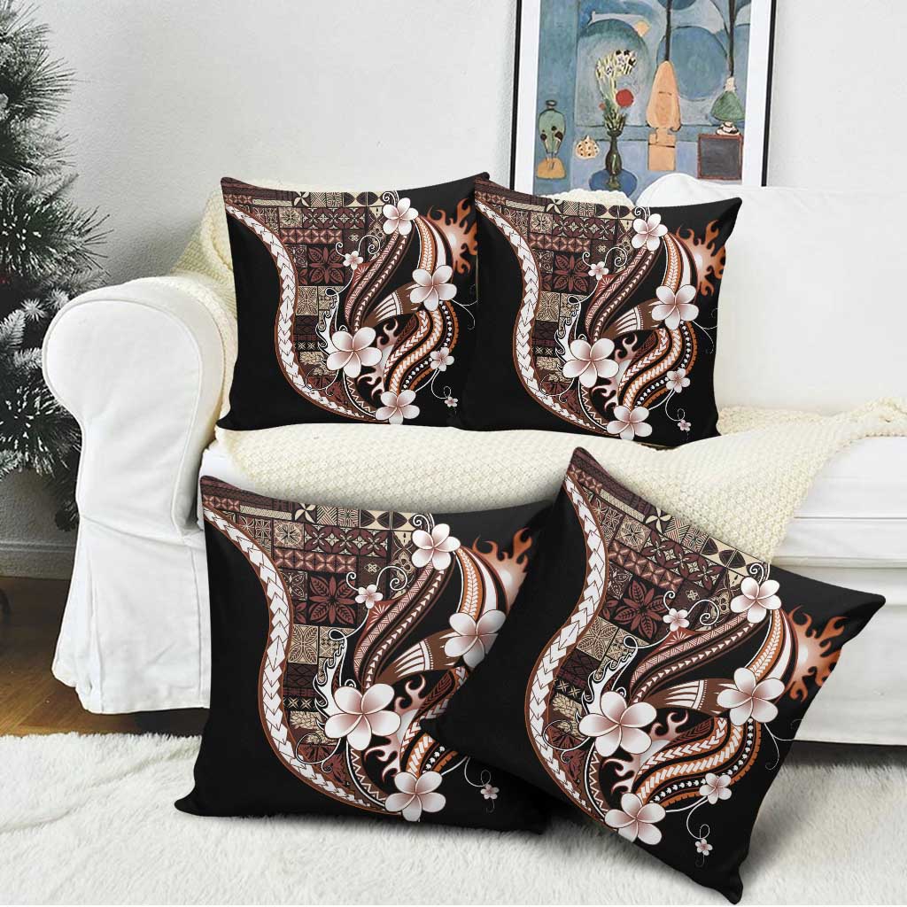 Samoa Siapo Tribal Pattern Pillow Cover Brown Polynesian Plumeria Tapa Motif