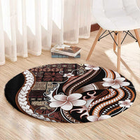Samoa Siapo Tribal Pattern Round Carpet Brown Polynesian Plumeria Tapa Motif